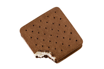 Wall Mural - Ice cream sandwich with brown cookies isolated on white background. Top view. Flat lay