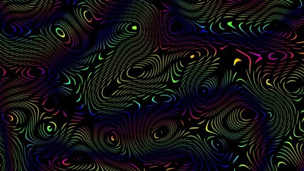 Poster - Distorted neon glowing lines abstract background on black background. 4k loop