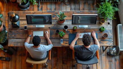 Poster - Office workers working together on a desktop computer
