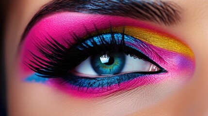 Beautiful model with amazing colourful eye make up