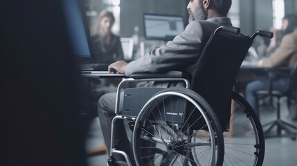 Wall Mural - An employee works in a wheelchair in the office