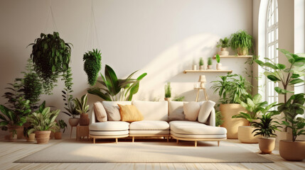 Wall Mural - Minimalist living room with indoor plants