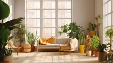 Wall Mural - Minimalist living room with indoor plants