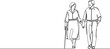 continuous single line drawing of senior couple walking hand in hand, line art vector illustration