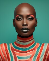 Wall Mural - a woman with bald head and colorful makeup