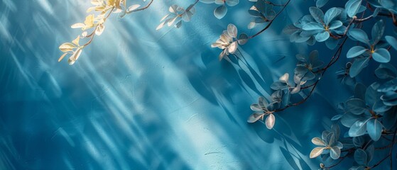 Canvas Print - Abstract light blue background with intricate shadows from tree branches on wall for product presentation.