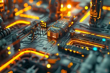 Aufkleber - A technology concept for industrial applications. A communication network. Industry 4.0. A factory automation concept.
