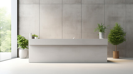Wall Mural - simple modern architecture, blank white reception desk in concrete office