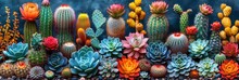 Pattern Of Various Types Of Cacti And Succulents, Background Image, Background For Banner