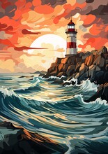 A Lighthouse On A Rocky Shore