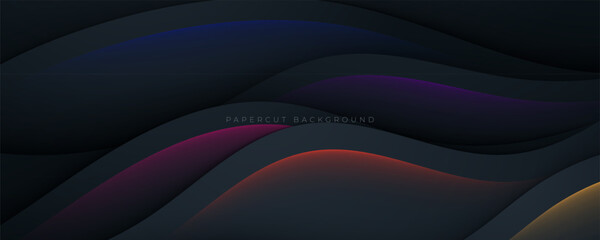 Wall Mural - abstract wavy black background with colorful light decoration design vector