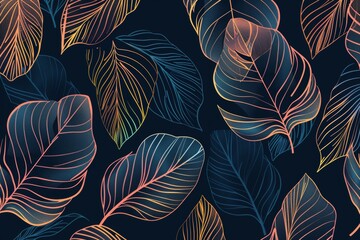 Aufkleber - The tropical leaf line art background  is a minimalist linear contour design ideal for fabrics, prints, covers, banners, decorations, prints and wallpapers.