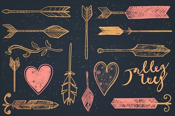 Aufkleber -  illustration of an arrow. Hand drawn brush stroke, speech bubble, line, cute doodle glitter pen line elements.  illustration.