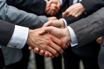 Poster - An overview of business communication, marketing, handshakes, and teamwork.