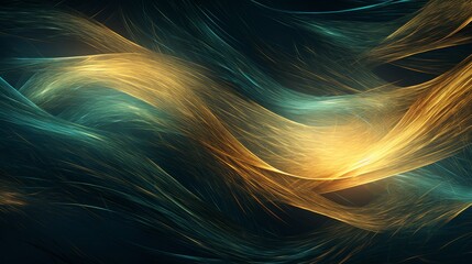 Wall Mural - Ethereal Golden and Cyan Swirls in an Abstract Artistic Expression