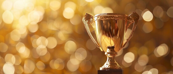 Wall Mural - Trophy gleaming against a bokeh backdrop, a symbol of achievement and recognition