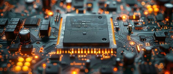 Poster - Motherboard digital chip. Circuit board. Technology background. Central Computer Processors CPU concept.