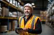 © ADDICTIVE STOCK - Confident warehouse manager with digital tablet Generative AI image