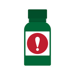 green bottle of medicine with exclamation mark icon vector