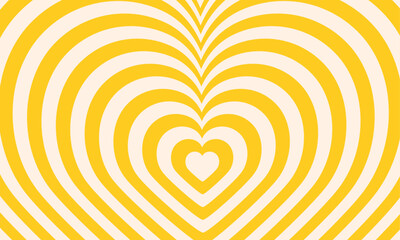 Leinwandbilder - Groovy Y2K background. Tunnel of Concentric shiny yellow hearts. Romantic cute illustration. Trendy twisted and distorted texture in retro 2000s style