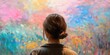 Person viewing an impressionist painting , concept of Art appreciation
