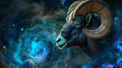 Wall Mural - zodiac sign aries in cosmic space. generative ai. copy space.
