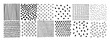 Set of hand drawn textures with different pencil patterns. Crosshatch, dots, and lines. Vector black illustration on a white background