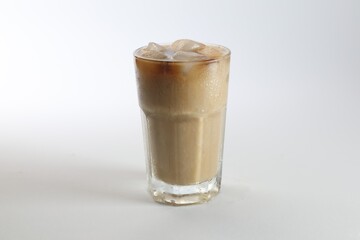 Wall Mural - Iced coffee in glass on white background