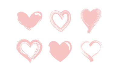 Wall Mural - Heart shape illustrations made with brush stroke. Vector collection of hand drawn grunge Valentine hearts. Isolated on white background.