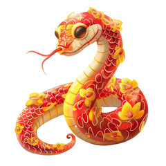 concept art of a cute chinese snake for lunar new year. Red and yellow color scheme, white background PNG