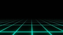 3d Retro Neon Green Blue Turquoise Abstract Background With Laser Lines. Synthwave Grid Videogame Style. Vj Futuristic Sci-fi 80s 90s Y2k Wireframe Net. Glow Stripes In Space Isolated Black