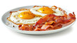 fried eggs with bacon on a white plate isolated on white background