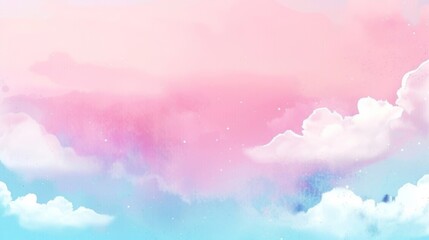 Wall Mural - dreamy cloudscape with fluffy clouds reflecting pastel pink and blue hues, suitable for backgrounds,