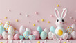 easter bunny and easter eggs backdrop, pastel colours