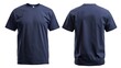 Maqueta de camiseta de hombre color azul marino. Vistas frontal y posterior. Generado por IA.