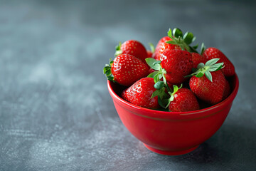 Wall Mural - red bowl filled with ripe strawberries. fresh  strawberry fruits