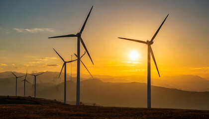 Wall Mural - Wind turbine generating electricity and sunset