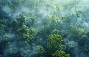 Wall Mural - aerial aerial forest at dusk