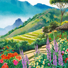 Wall Mural - Garden flowers on the mountain in Thailand