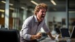 Businessman stressed and overworked yelling in office