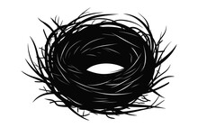 Bird Nest Black Silhouette Vector Isolated On A White Background