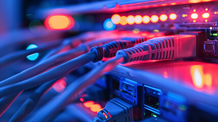 Cable de red RJ45 conectado a uno de los puertos de un Switch 