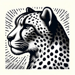Poster - illustration of cheetah in vintage style ,ai generate