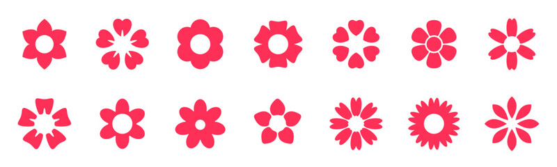 Set of red flower icon illustration. Spring elements