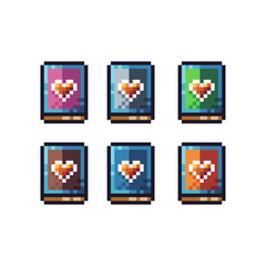 Poster - Pixel art sets icon of book of love in variation color. Love book icon on pixelated style. 8bits perfect for game asset or design asset element for your game design. Simple pixel art icon asset.
