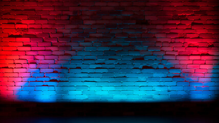 Wall Mural - empty brick wall background with neon light.