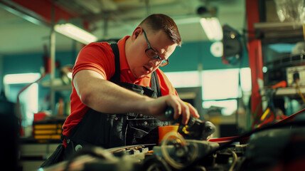 A qualified mechanic diagnoses and configures vehicle systems, social adaptation and support for people with increased needs, inclusion and diversity in society