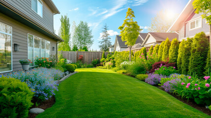 Wall Mural - beautiful spring flowers on the green grass in the garden