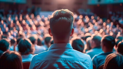 Wall Mural - rear view of a crowd of people with a crowd at the stage