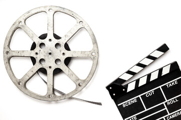 Wall Mural - Film reels and clapperboard - cinema and filmmaker concept